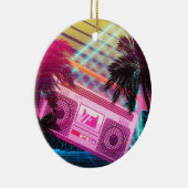 80ファンキー年代のピンクのブームボックスにヤシの木 セラミックオーナメント (右)