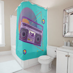 80ファンキーsポータブルラジオカセットプレーヤー、boombox シャワーカーテン