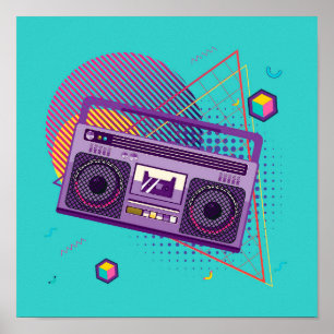 80ファンキーsポータブルラジオカセットプレーヤー、boombox ポスター