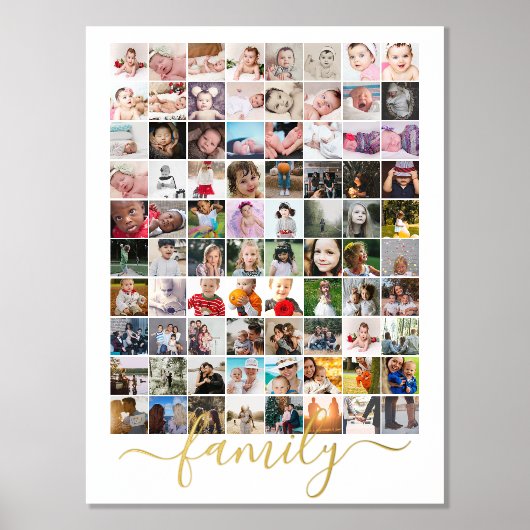 80フォトコラージュパーソナライズされたファミリータイポグラフィ 箔ポスター (正面)