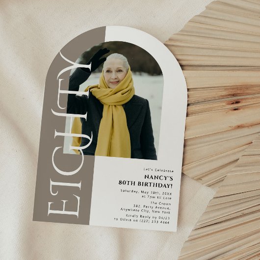 80ミニマルArch写真80誕生日 招待状