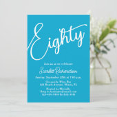 80モダンスクリプトアクアブルー80th誕生日パーティー 招待状 (スタンド正面)