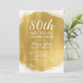 80モダン歳の誕生パーティーの金ゴールド絵を描の見た目 招待状 (スタンド正面)