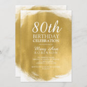 80モダン歳の誕生パーティーの金ゴールド絵を描の見た目 招待状 (正面/裏面)