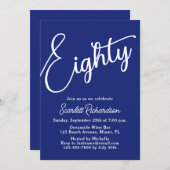 80モダン脚海軍ブルー80歳の誕生日パーティー 招待状 (正面/裏面)