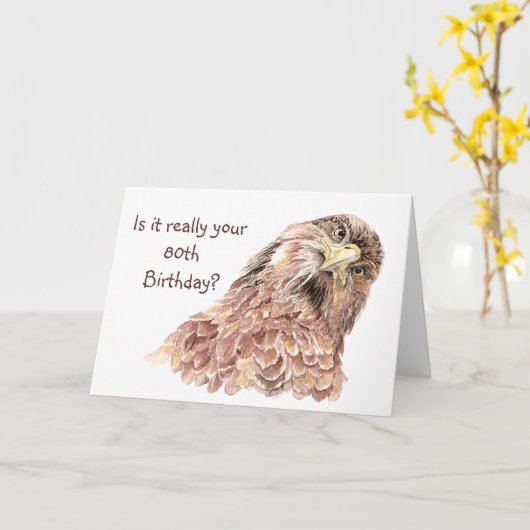 80人目の誕生日がおもしろいかわいい鳥を侮辱 カード (黄色い花)