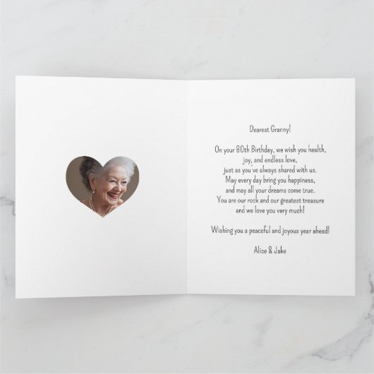 80代または任意の年齢の家族の写真コラージュ誕生日カード カード (内部)