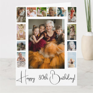 80代または任意の年齢の家族の写真コラージュ誕生日カード カード