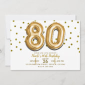 80個の金色風船と紙吹雪 80歳の誕生日パーティー 招待状 (正面)