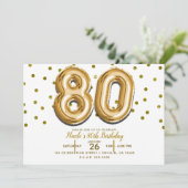 80個の金色風船と紙吹雪 80歳の誕生日パーティー 招待状 (スタンド正面)