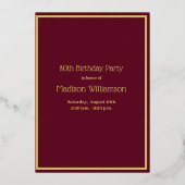 80八エレガント十誕生日赤実在金ゴールド 箔招待状 (裏面)