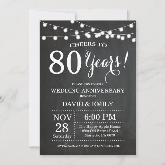 80周年結婚記念日の招待状 黒板 招待状 (正面)