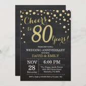 80周年結婚記念日 ブラックボード ゴールド 招待状 (正面/裏面)