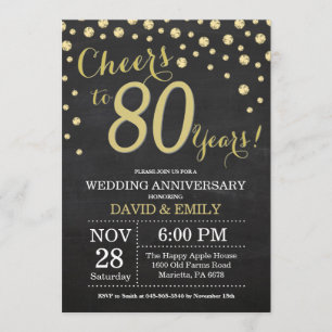 80周年結婚記念日 黒板 ブラック ゴールド 招待状