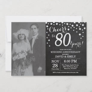 80周年結婚記念日 黒板 ブラック シルバー 招待状