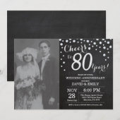 80周年結婚記念日 黒板 ブラック シルバー 招待状 (正面/裏面)