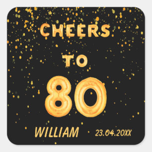 80回目の誕生日パーティー金ゴールドバルーン黒応援80 スクエアシール