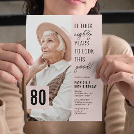80年かけてこの美しさが生まれたのね 写真入り誕生日カード 招待状