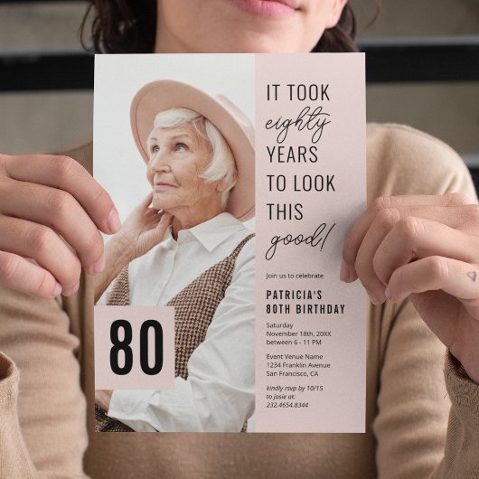 80年かけてこの美しさが生まれたのね 写真入り誕生日カード 招待状