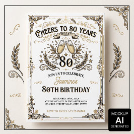 80年の華誕おめでとうございます ヴィンテージゴールド 白い誕生日  招待状