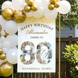 80年の軌跡を祝うフォトコラージュ 横断幕