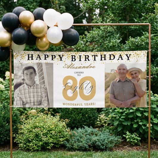 80年の軌跡 誕生日おめでとう フォトThen&Now 横断幕