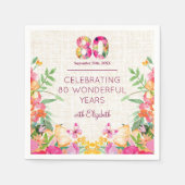 80年フラワーズフローラリネン80誕生日 スタンダードカクテルナプキン (正面)