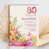 80年フラワーズフローラリネン80誕生日 招待状