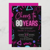 80年モダン80歳の誕生日パーティーへのネオン応援 招待状 (正面/裏面)