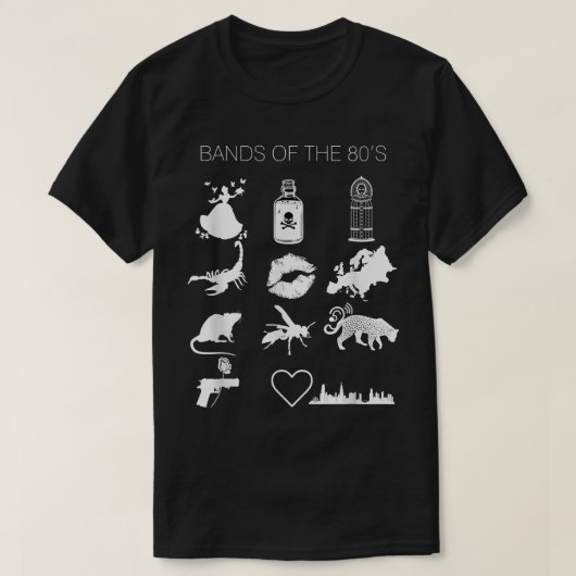 80年代おもしろいのヘアーバンドロックバンのトレンディーバンド Tシャツ (デザイン正面)