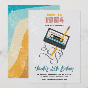 80年代おもしろい音楽レトロカセットテープ40歳の誕生日 招待状