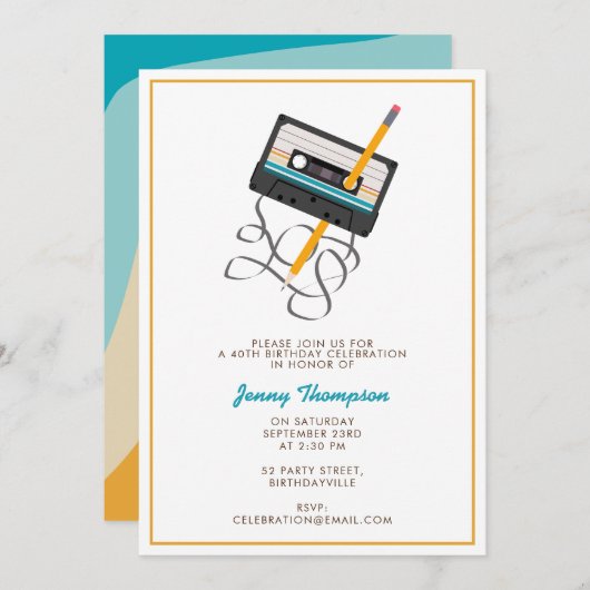80年代おもしろい音楽レトロカセットテープ40歳の誕生日 招待状 (正面/裏面)