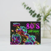 80年代によってはサイケデリックなバラのネオン黒い紫色がパーティを楽しみます インビテーションポストカード (スタンド正面)
