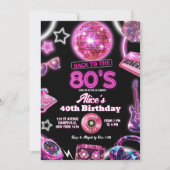 80年代にタイムスリップ！ネオンディスコボール誕生日パーティー 招待状 (正面)