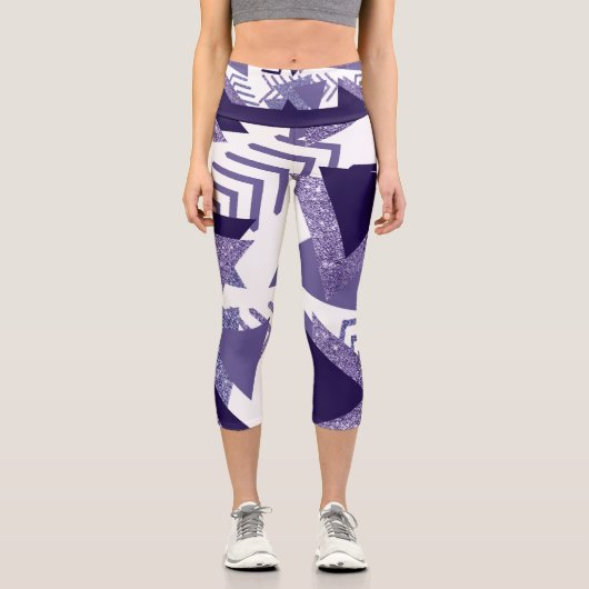 80年代のクール抽象芸術 |紫色のパッションシェイプパターン カプリレギンス (正面)