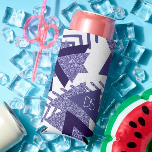 80年代のクール抽象芸術 |紫色のパッションシェイプモノグラム スリム缶クーラー (インサイチュ 夏)