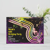 80年代のグランジテイスト カラースプラッター レトロ バースデーパーティー 招待状 (スタンド正面)