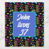 80年代のテーマ柄レトロな黒い誕生日 ワインラベル (シングルラベル)