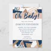 80年代のトレンディな抽象 | ネイビーとローズゴールド Oh Baby 招待状 (正面)