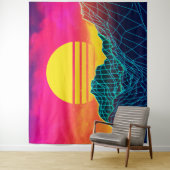 80年代のネオンマウンテンを背景としたVaporwaveの風景 タペストリー (インサイチュ)