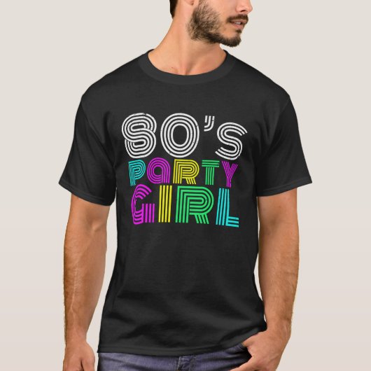80年代のパーティーガールレトロ1980年代のディスコ衣装 Tシャツ (正面)
