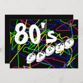 80年代のパーティー- 熱狂する & カラフル Squiggles 招待状 (正面/裏面)