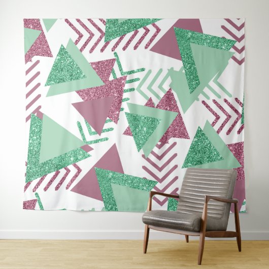80年代のフレッシュアブストラクト|ピンクとグリーンのシェイプパターン タペストリー (インサイチュ(横))