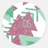 80年代のフレッシュアブストラクト｜ピンクとグリーンのシェイプモノグラム ラウンドシール (正面)