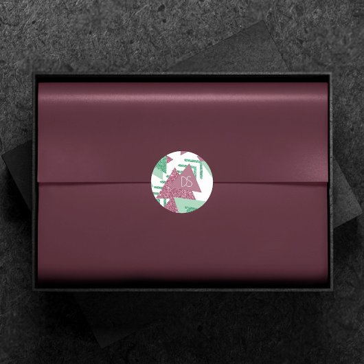 80年代のフレッシュアブストラクト｜ピンクとグリーンのシェイプモノグラム ラウンドシール