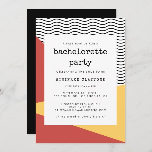 80年代のポップアート メンフィススタイルのブライズメイドパーティー 招待状 (正面/裏面)