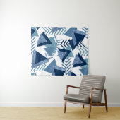 80年代のラグジュアリーアブストラクト | ターコイズとネイビーブルーのシェイプ タペストリー (インサイチュ(横))