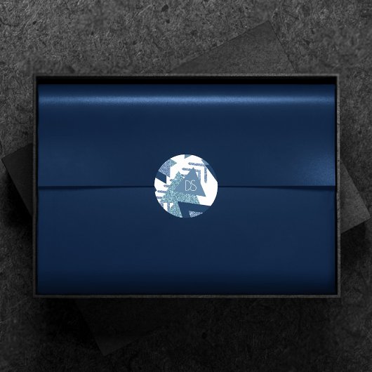 80年代のラグジュアリー・アブストラクト | ターコイズとネイビーのモノグラム ラウンドシール