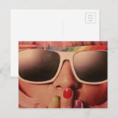 80年代のレトロなサングラスガール ポストカード (正面/裏面)
