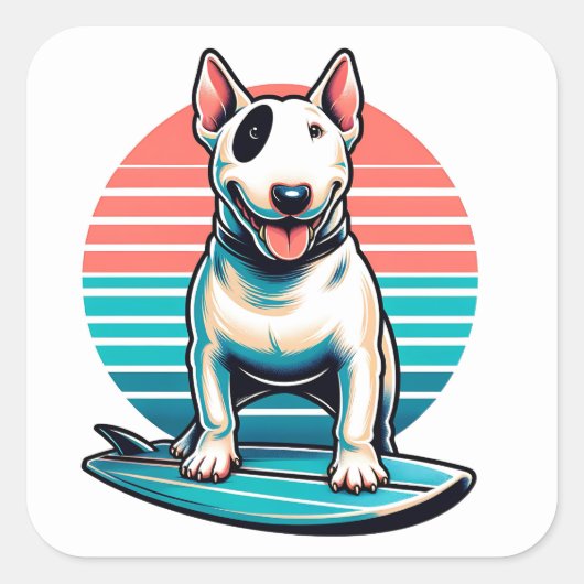 80年代のレトロなスタイルブルテリア犬 スクエアシール (正面)